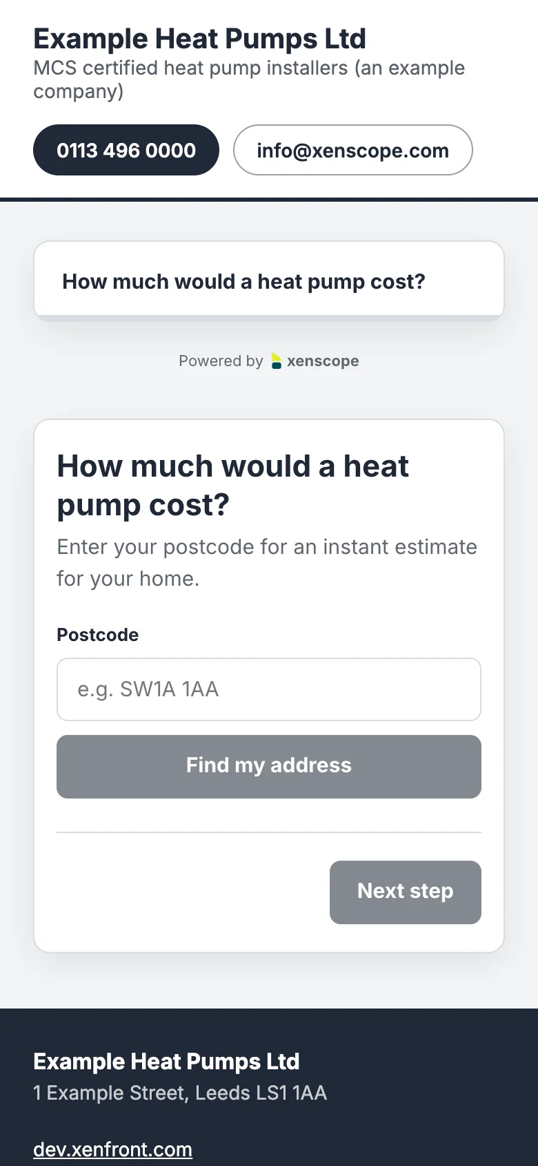 The same hosted quote page on a phone